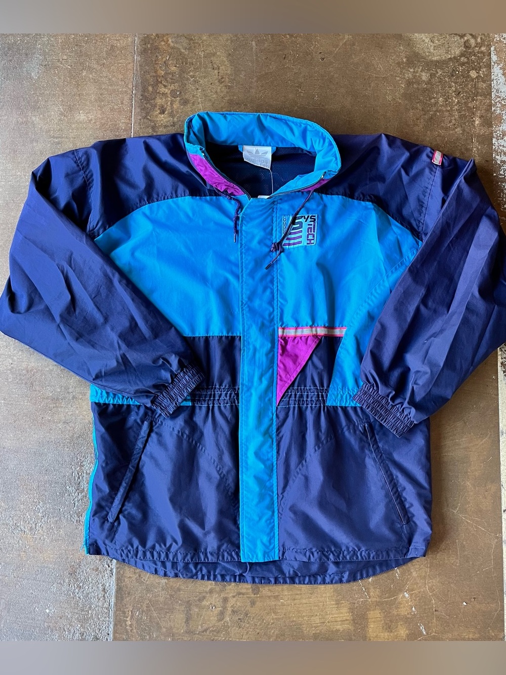 Adidas Vintage 80s Systech Blue Purple Windbreaker Full Zip Jacket Unisex XL 90s